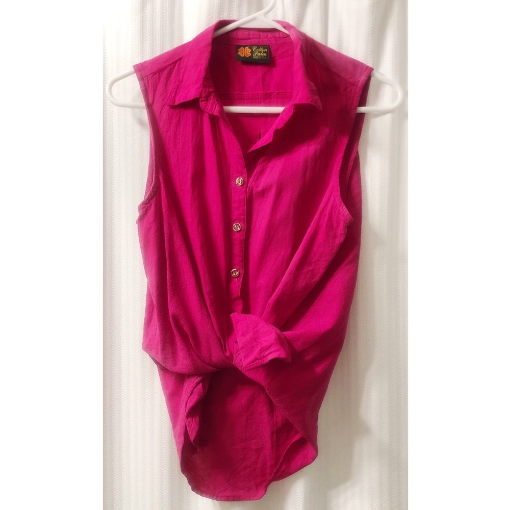 vintage sleeveless button up pink shirt